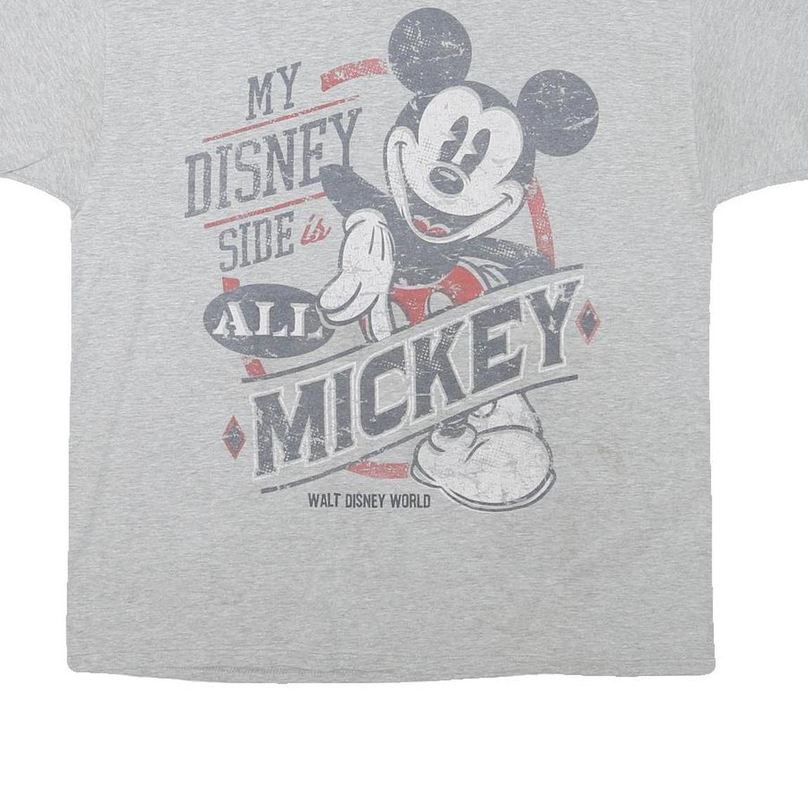DISNEY Mens Grey My Disney Side Is All Mickey T-Shirt XL Short Sleeve Crew Neck