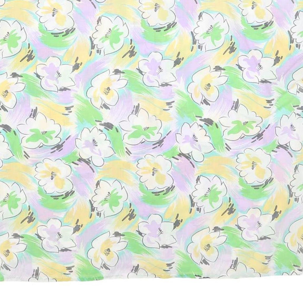 Womens White Green & Yellow Floral Printed Shirt Short Sleeve Collared L Summer