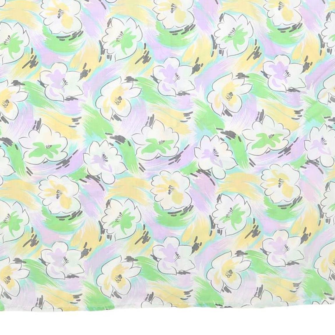 Womens White Green & Yellow Floral Printed Shirt Short Sleeve Collared L Summer