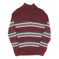 CHAPS Mens Maroon & Grey Striped Pattern Pullover Crew Neck Jumper M Cotton