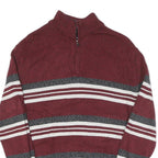 CHAPS Mens Maroon & Grey Striped Pattern Pullover Crew Neck Jumper M Cotton