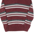 CHAPS Mens Maroon & Grey Striped Pattern Pullover Crew Neck Jumper M Cotton