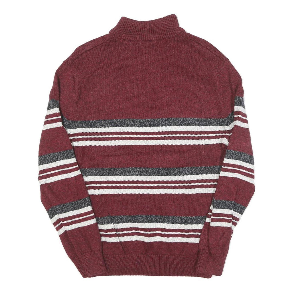CHAPS Mens Maroon & Grey Striped Pattern Pullover Crew Neck Jumper M Cotton