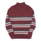 CHAPS Mens Maroon & Grey Striped Pattern Pullover Crew Neck Jumper M Cotton