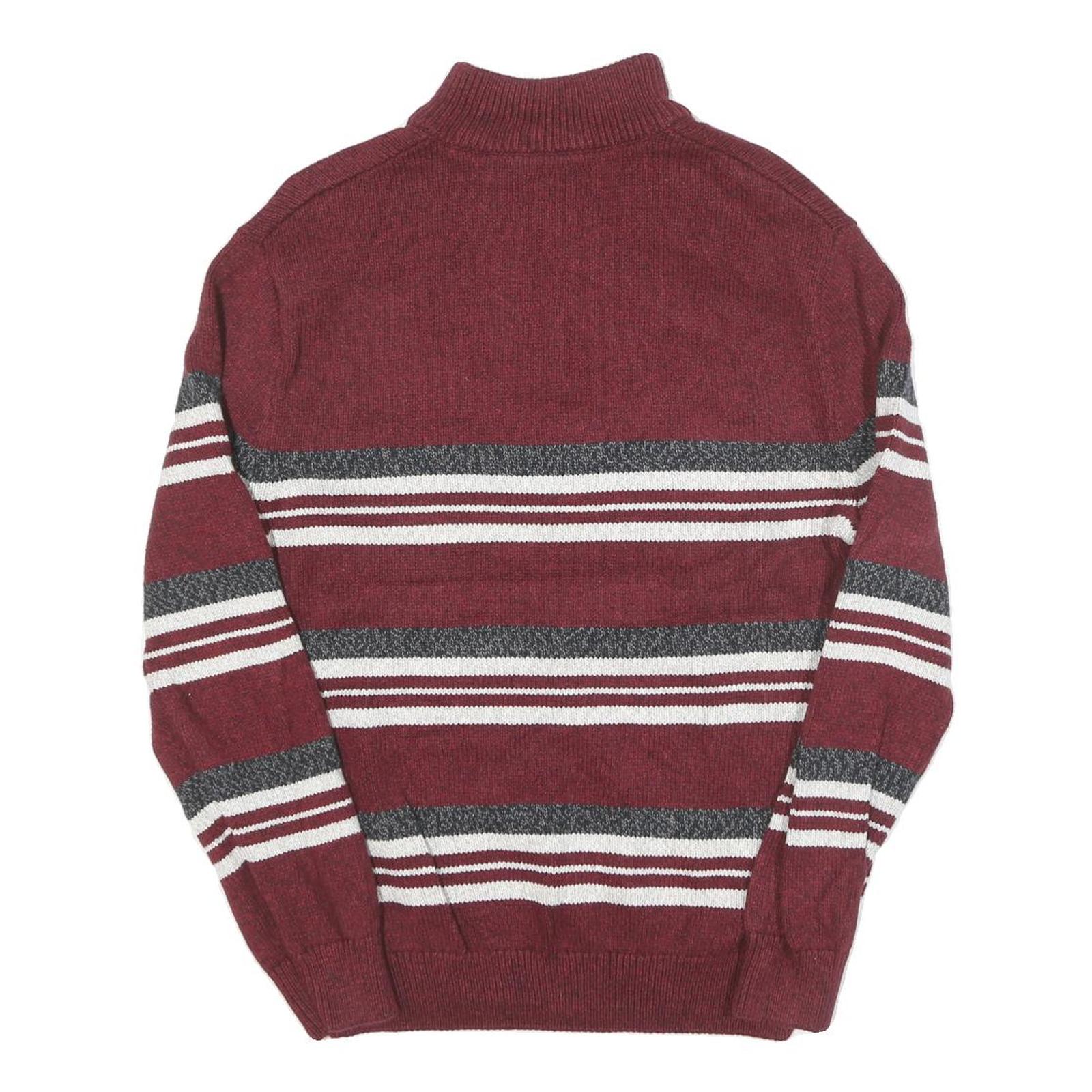 CHAPS Mens Maroon & Grey Striped Pattern Pullover Crew Neck Jumper M Cotton