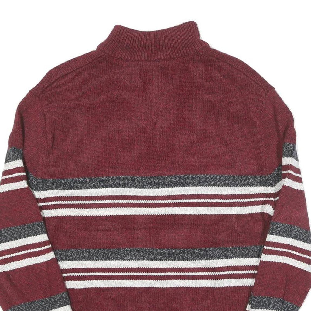 CHAPS Mens Maroon & Grey Striped Pattern Pullover Crew Neck Jumper M Cotton