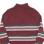 CHAPS Mens Maroon & Grey Striped Pattern Pullover Crew Neck Jumper M Cotton