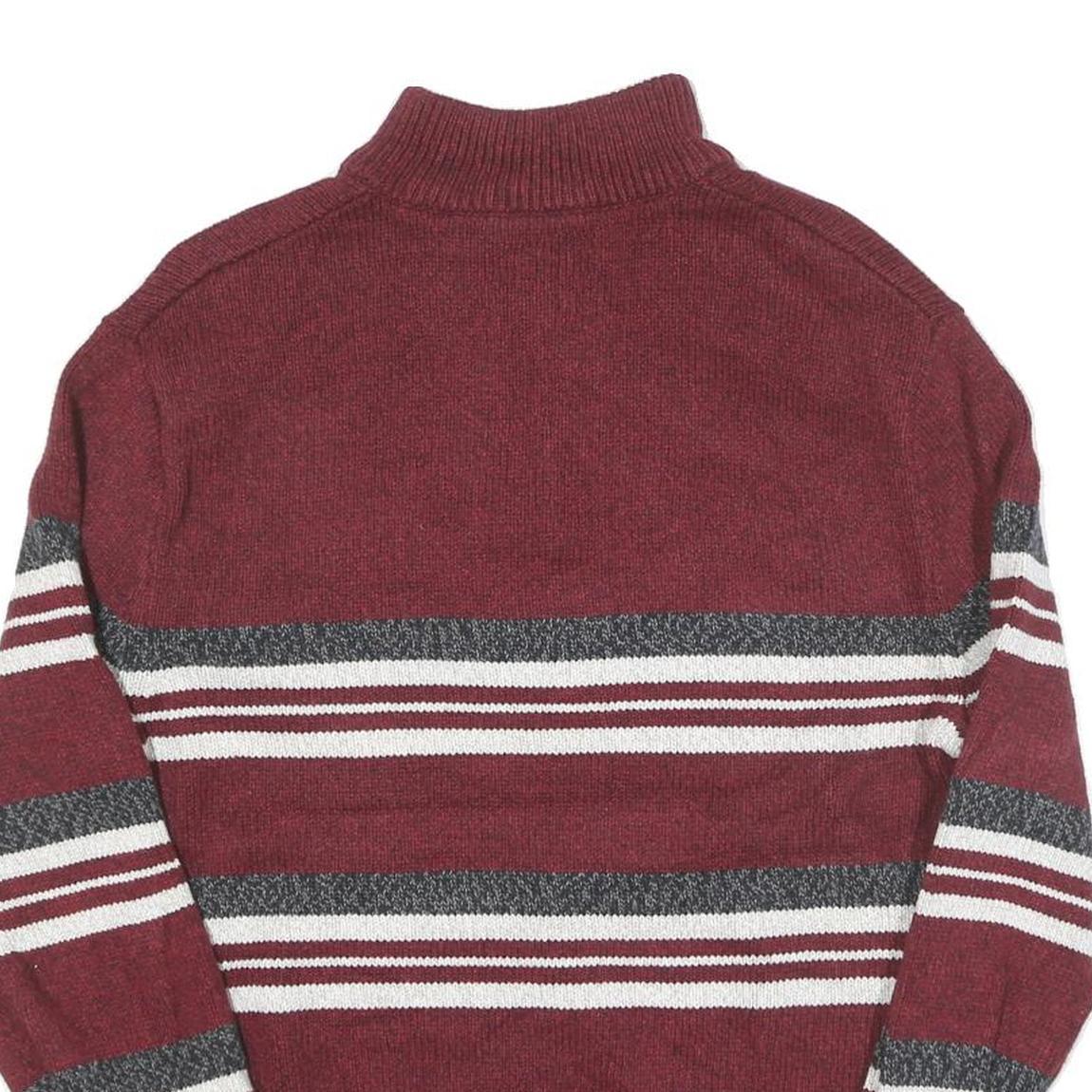 CHAPS Mens Maroon & Grey Striped Pattern Pullover Crew Neck Jumper M Cotton