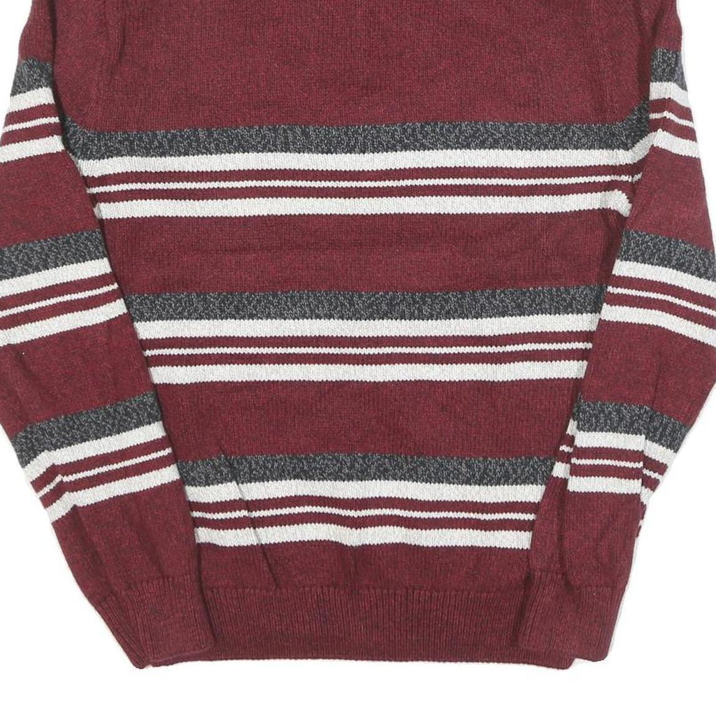 CHAPS Mens Maroon & Grey Striped Pattern Pullover Crew Neck Jumper M Cotton