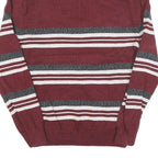 CHAPS Mens Maroon & Grey Striped Pattern Pullover Crew Neck Jumper M Cotton