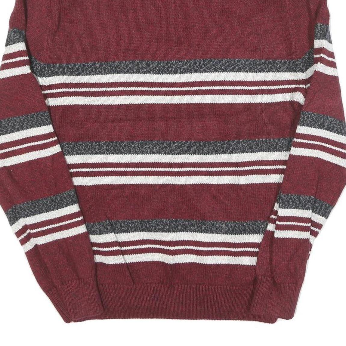 CHAPS Mens Maroon & Grey Striped Pattern Pullover Crew Neck Jumper M Cotton