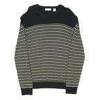 CALVIN KLEIN Mens Black Grey White Lime Stripe Pattern Crew Neck Basic Knit
