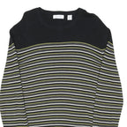 CALVIN KLEIN Mens Black Grey White Lime Stripe Pattern Crew Neck Basic Knit