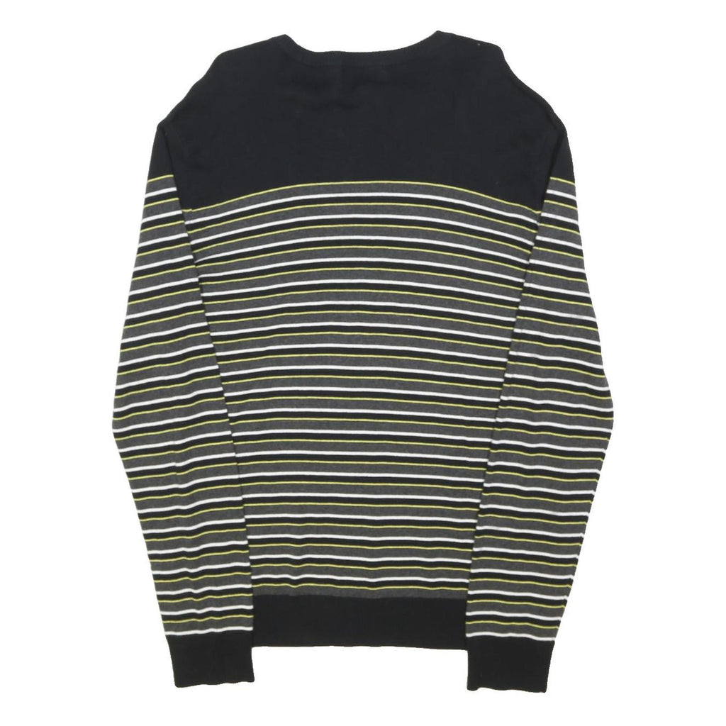 CALVIN KLEIN Mens Black Grey White Lime Stripe Pattern Crew Neck Basic Knit