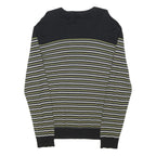 CALVIN KLEIN Mens Black Grey White Lime Stripe Pattern Crew Neck Basic Knit