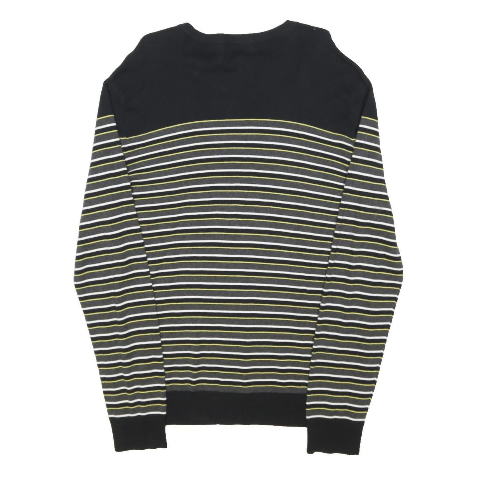 CALVIN KLEIN Mens Black Grey White Lime Stripe Pattern Crew Neck Basic Knit