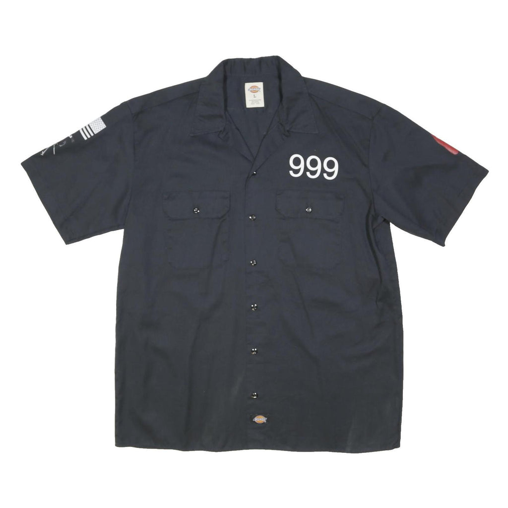 DICKIES Mens Navy Blue Work Shirt L Ranger Road Veteran Support Logos