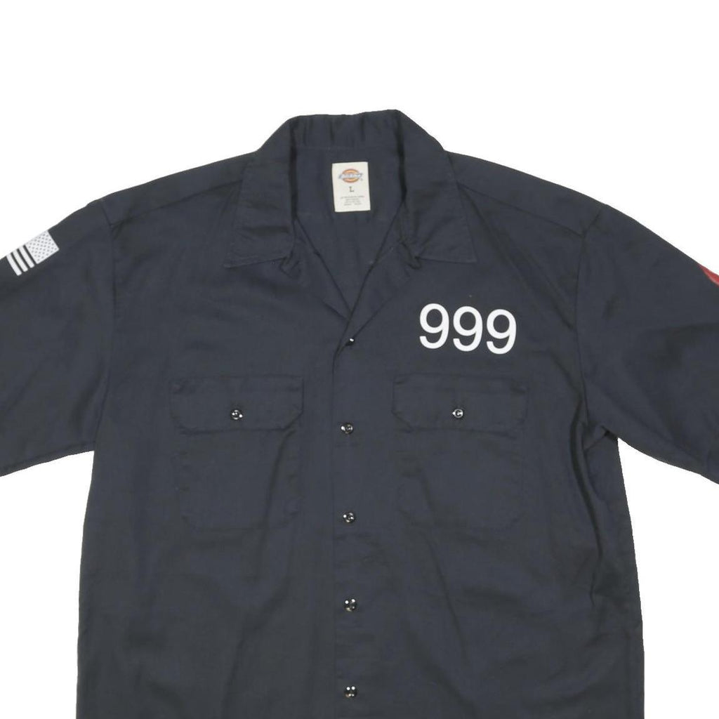 DICKIES Mens Navy Blue Work Shirt L Ranger Road Veteran Support Logos