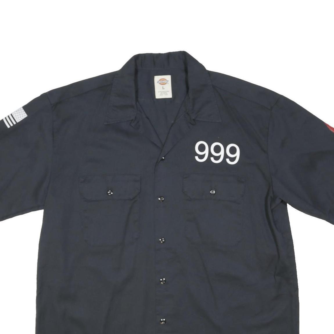 DICKIES Mens Navy Blue Work Shirt L Ranger Road Veteran Support Logos