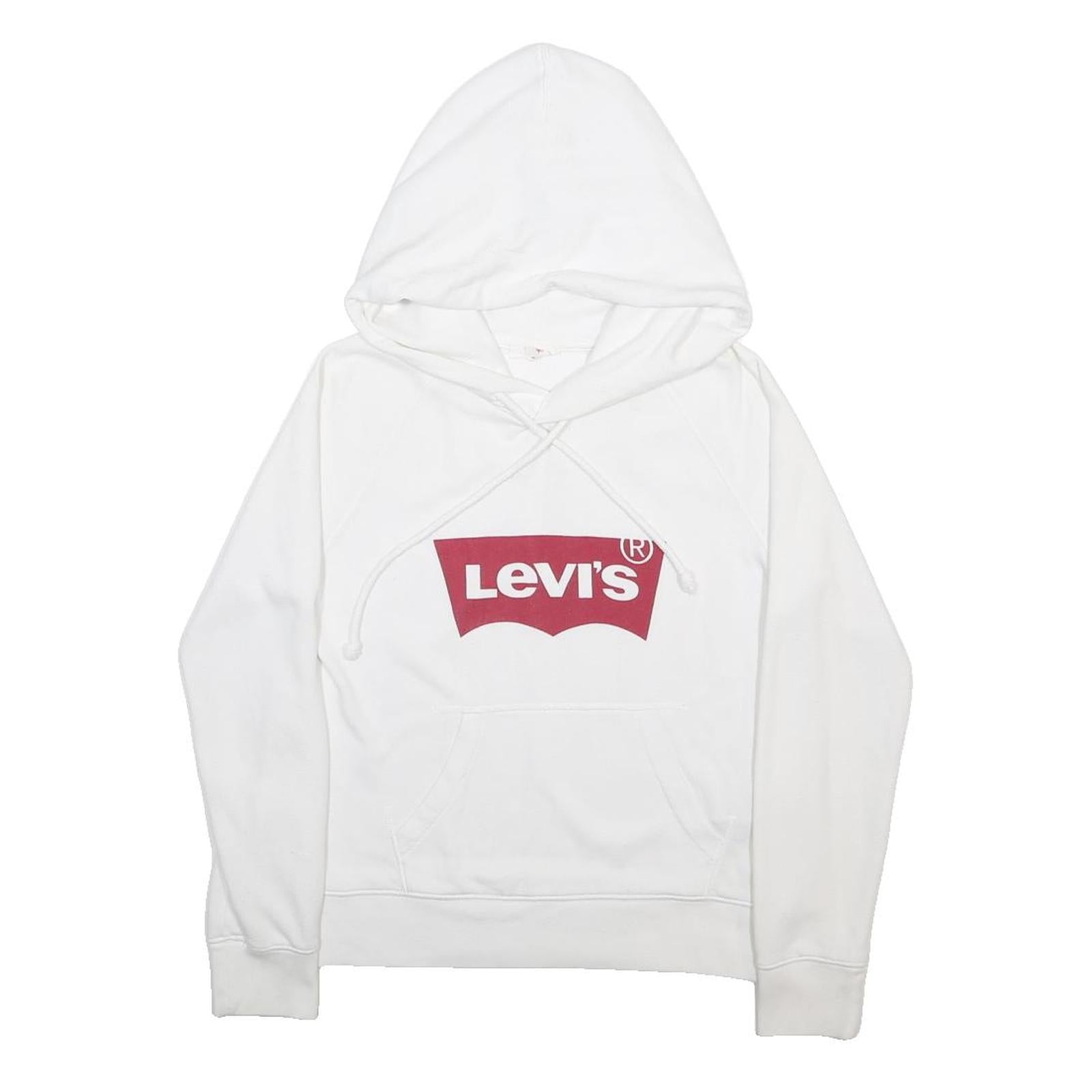 LEVI'S Womens White Hoodie XS Cotton Blend Pullover Hooded Sweatshirt