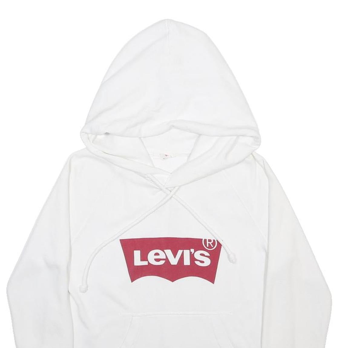 LEVI'S Womens White Hoodie XS Cotton Blend Pullover Hooded Sweatshirt