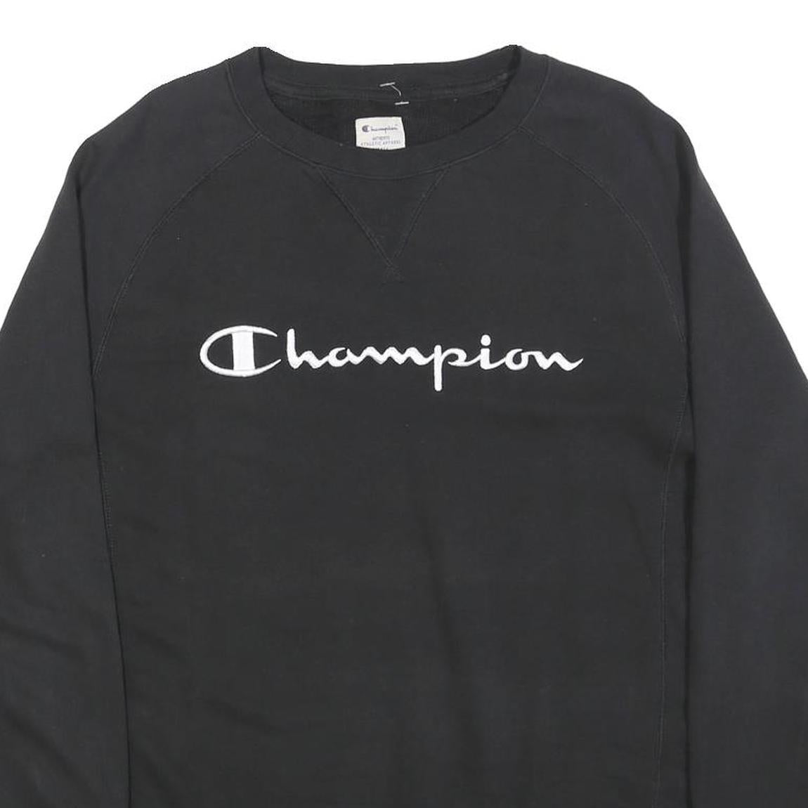 CHAMPION Mens Black Cotton Blend Crew Neck S Sweatshirt Classic Logo Crewneck