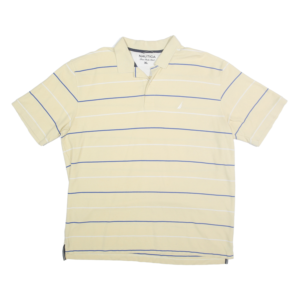 NAUTICA Mens Beige & Blue Striped Short Sleeve Polo Shirt XL Casual Cotton