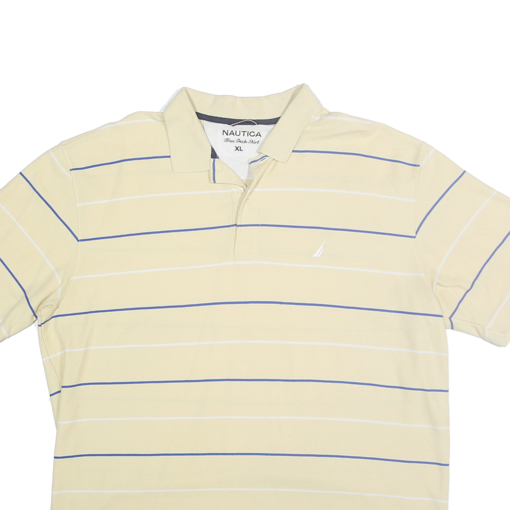 NAUTICA Mens Beige & Blue Striped Short Sleeve Polo Shirt XL Casual Cotton