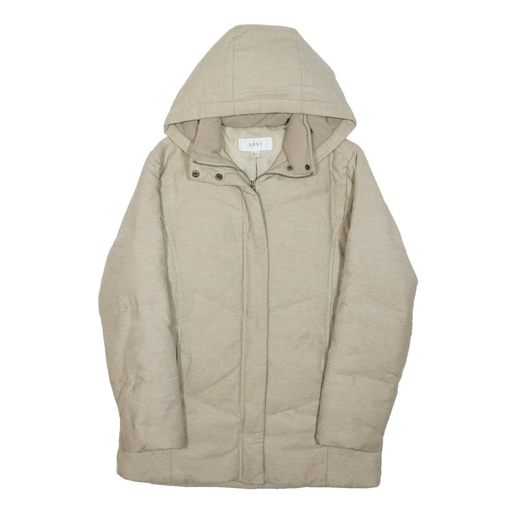NEXT Womens Beige Jacket UK 8 Polyester Blend Hooded Zip Plain Casual Outerwear