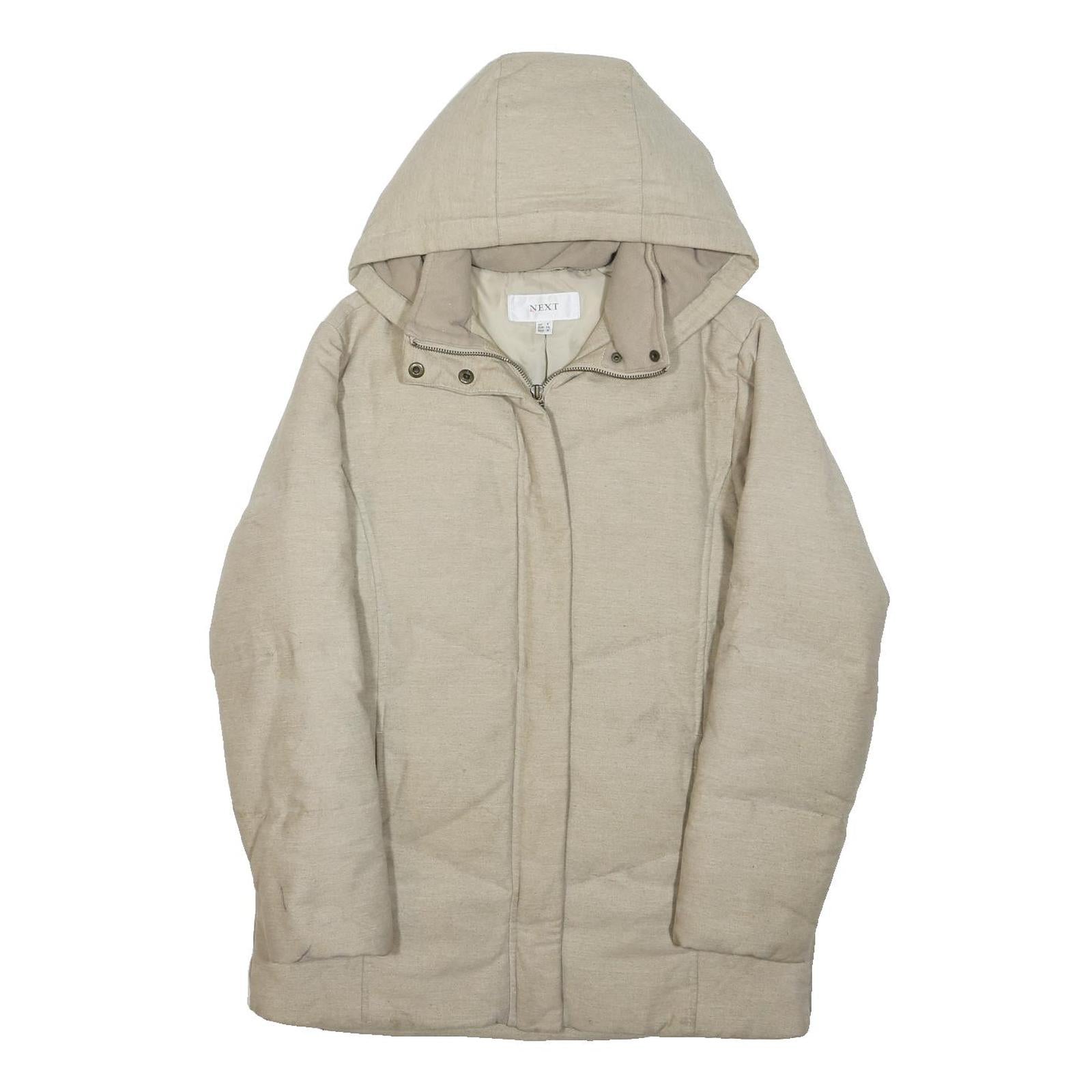 NEXT Womens Beige Jacket UK 8 Polyester Blend Hooded Zip Plain Casual Outerwear