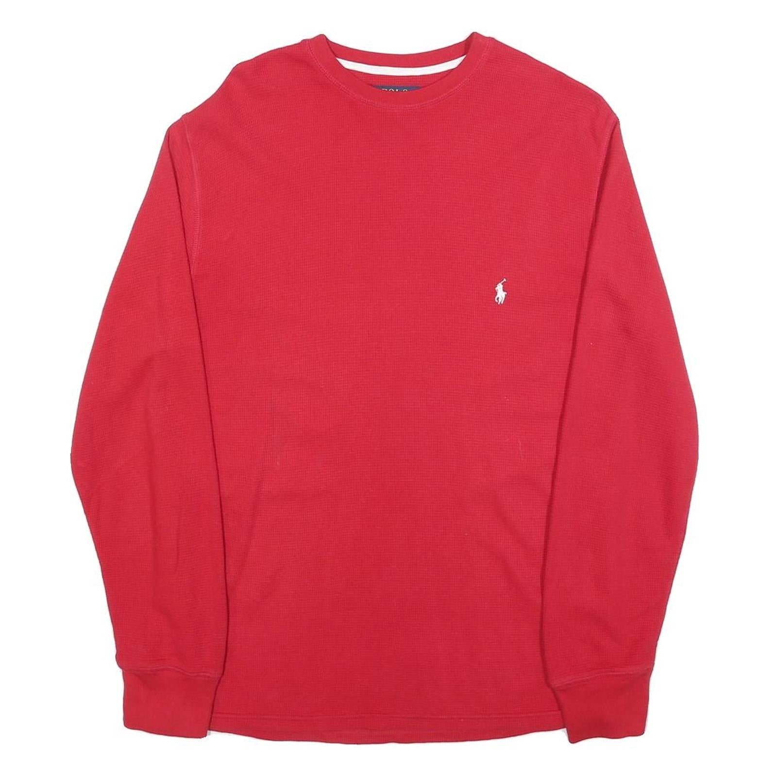 POLO RALPH LAUREN Mens Red Long Sleeve Crew Neck T-Shirt S Cotton Classic
