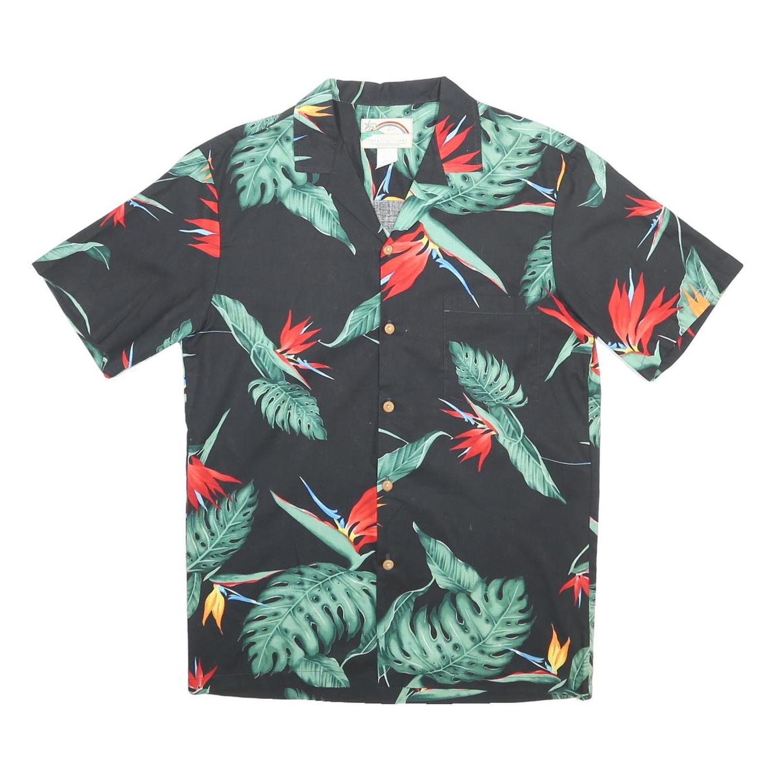 PARADISE FOUND Mens Black & Green Tropical Cotton Shirt M Summer Casual
