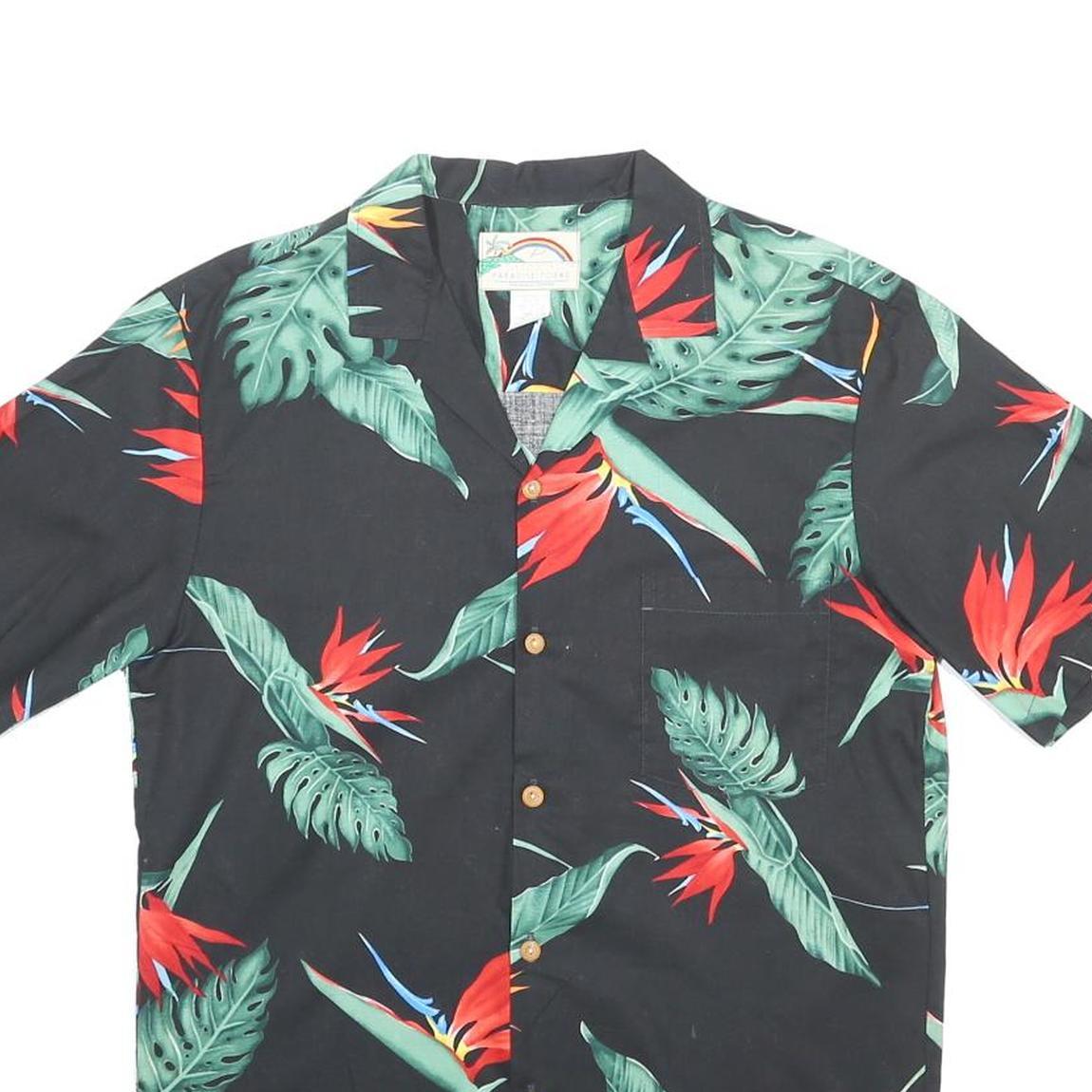 PARADISE FOUND Mens Black & Green Tropical Cotton Shirt M Summer Casual