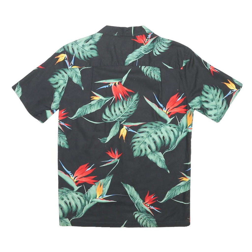 PARADISE FOUND Mens Black & Green Tropical Cotton Shirt M Summer Casual
