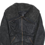 CALVIN KLEIN JEANS Womens Black Faux Shearling Biker Jacket XS Polyester Zip
