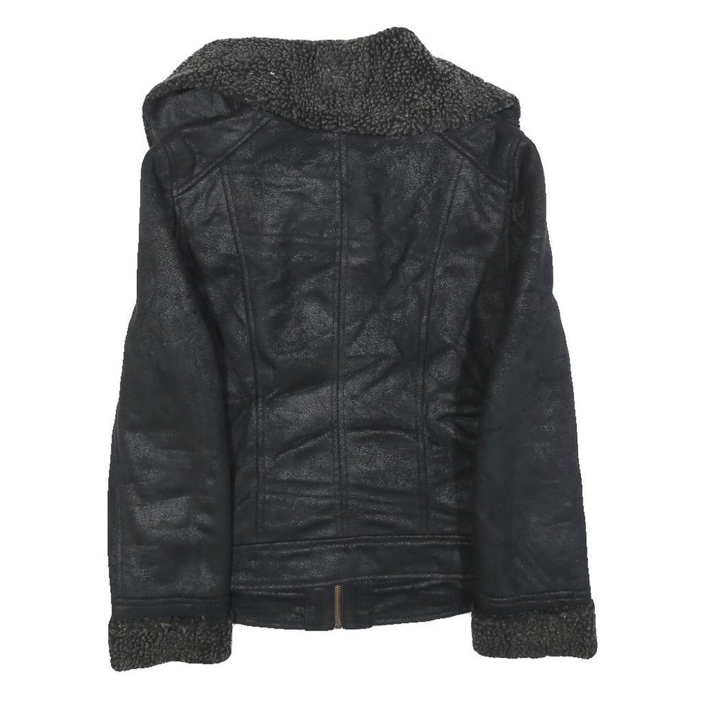 CALVIN KLEIN JEANS Womens Black Faux Shearling Biker Jacket XS Polyester Zip