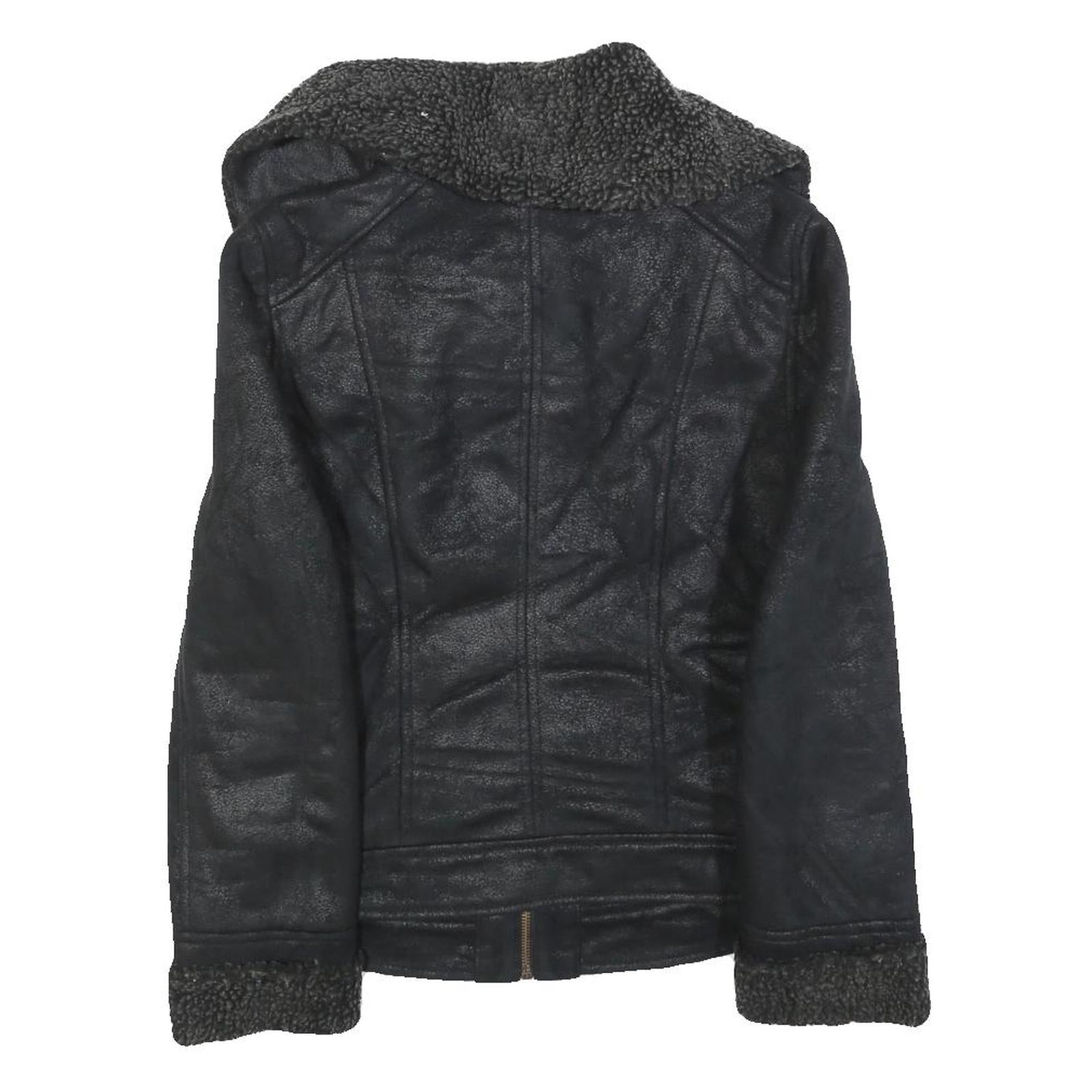 CALVIN KLEIN JEANS Womens Black Faux Shearling Biker Jacket XS Polyester Zip