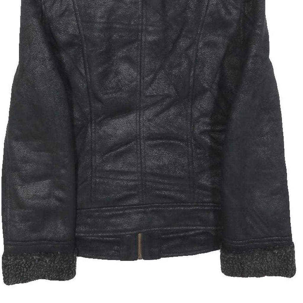 CALVIN KLEIN JEANS Womens Black Faux Shearling Biker Jacket XS Polyester Zip