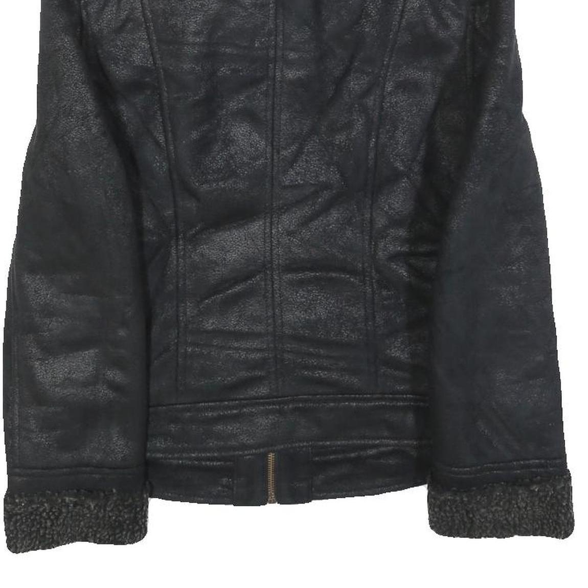 CALVIN KLEIN JEANS Womens Black Faux Shearling Biker Jacket XS Polyester Zip