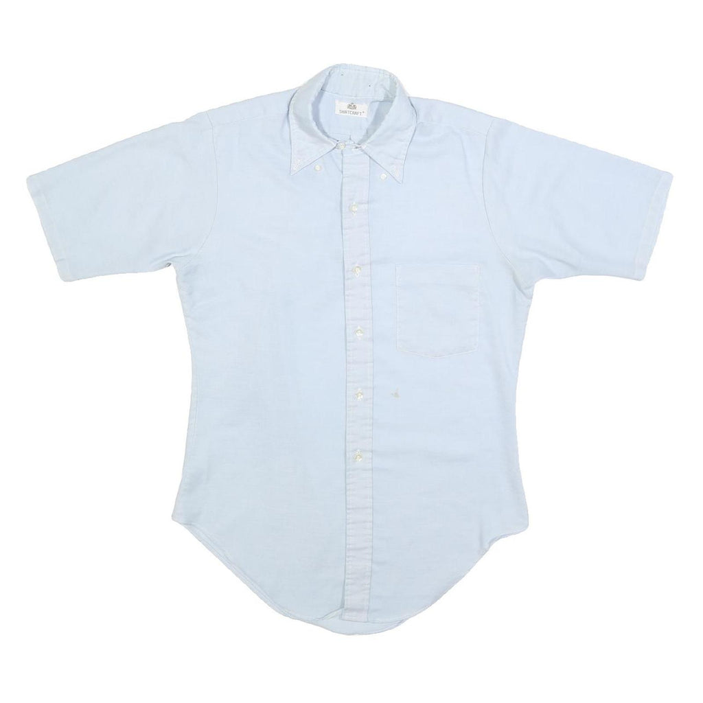SHIRT CRAFT Mens Blue Plain Shirt S Casual Button Down Short Sleeve Cotton Blend