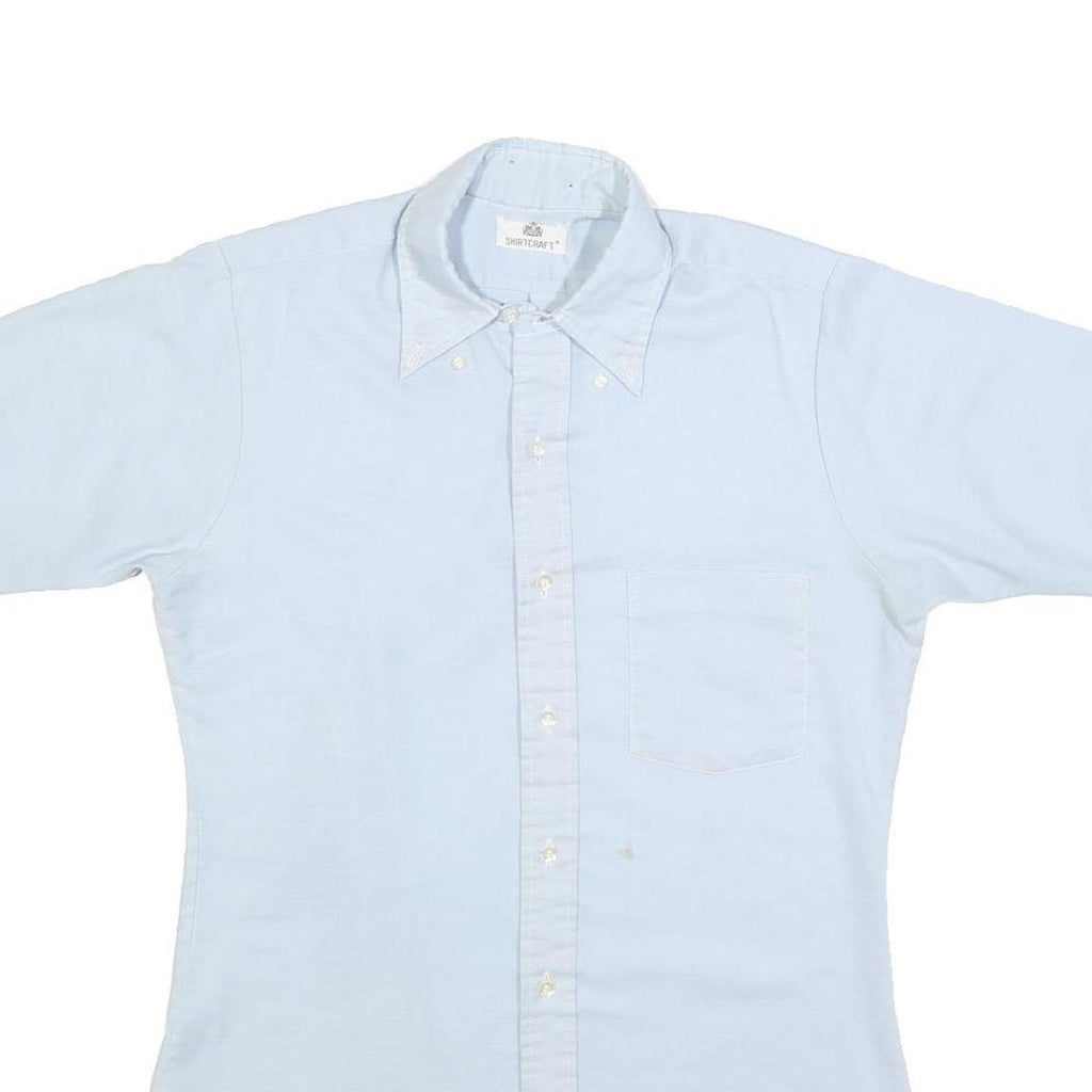 SHIRT CRAFT Mens Blue Plain Shirt S Casual Button Down Short Sleeve Cotton Blend