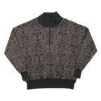 Womens Brown & Black Patterned Sweatshirt Collared L Zip Neck Pullover Casual