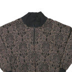 Womens Brown & Black Patterned Sweatshirt Collared L Zip Neck Pullover Casual