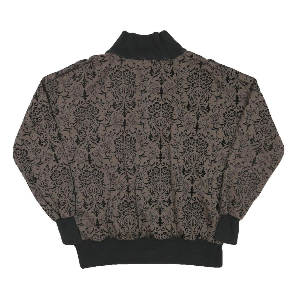 Womens Brown & Black Patterned Sweatshirt Collared L Zip Neck Pullover Casual