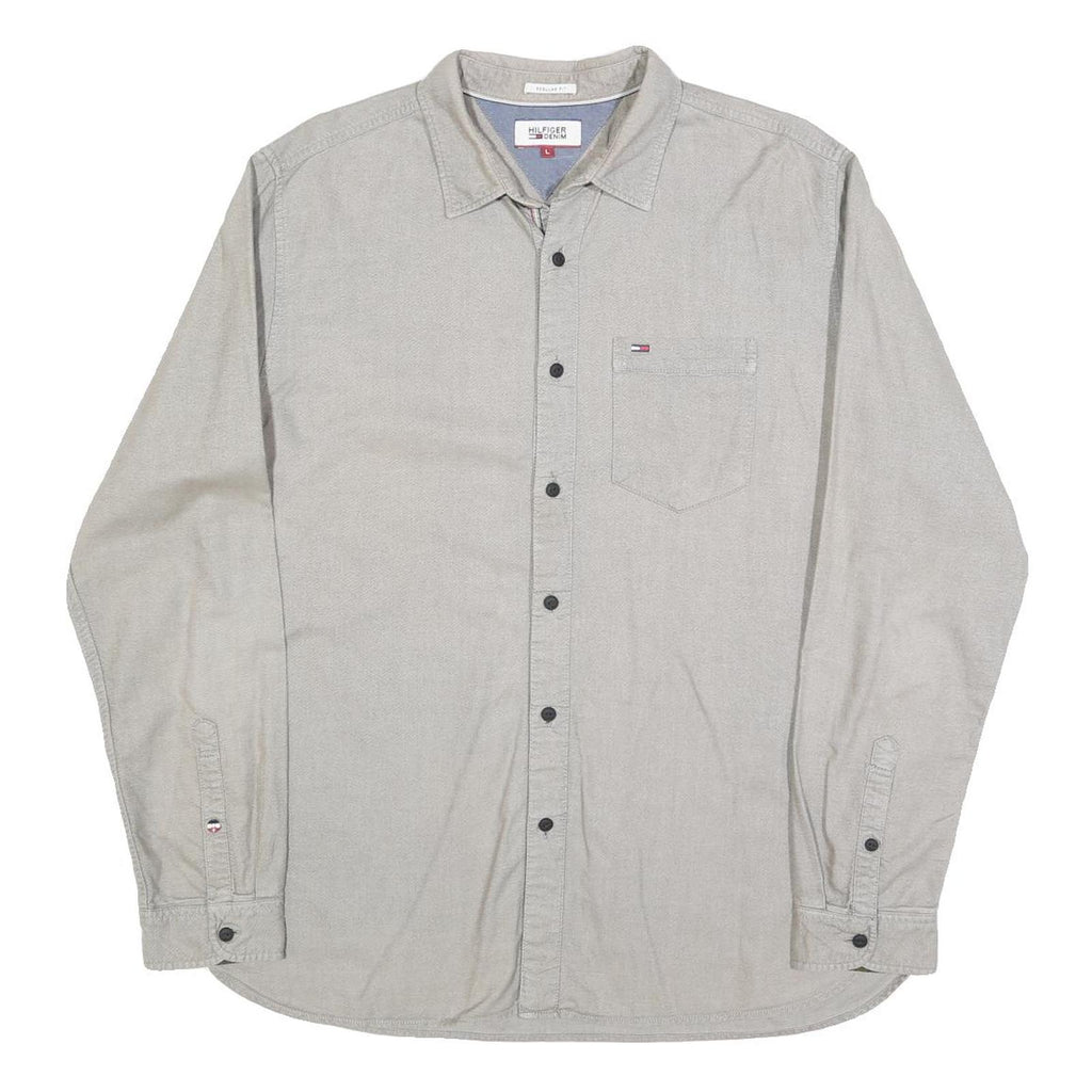 HILFIGER DENIM Mens Beige Cotton Blend Shirt L Casual Classic Button Down