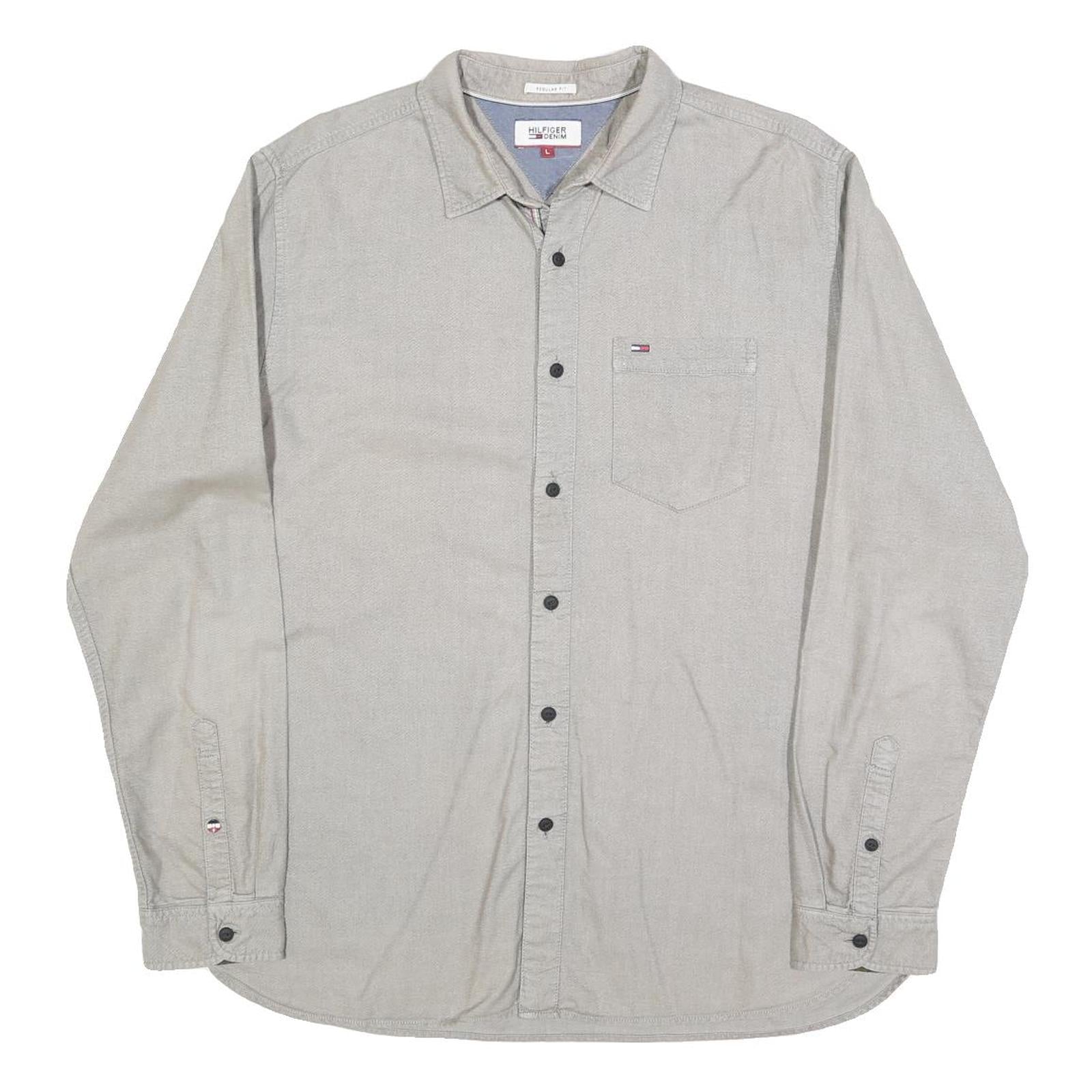 HILFIGER DENIM Mens Beige Cotton Blend Shirt L Casual Classic Button Down