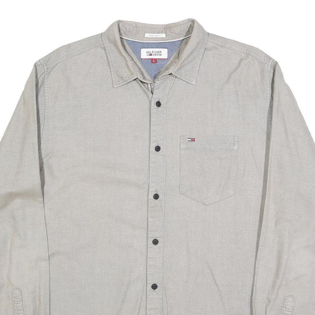 HILFIGER DENIM Mens Beige Cotton Blend Shirt L Casual Classic Button Down