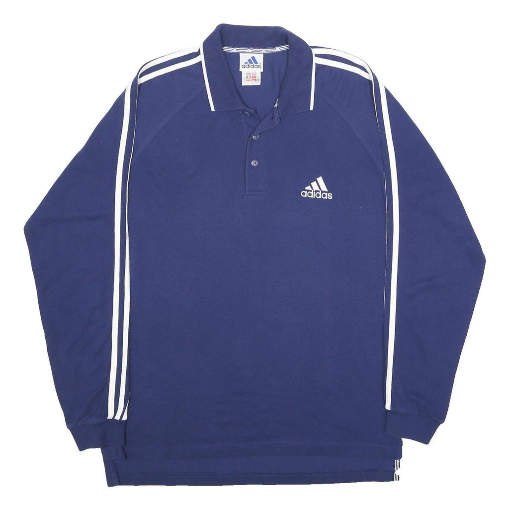ADIDAS Mens Blue Long Sleeve Plain Polo Shirt L Cotton Blend Casual Sportswear