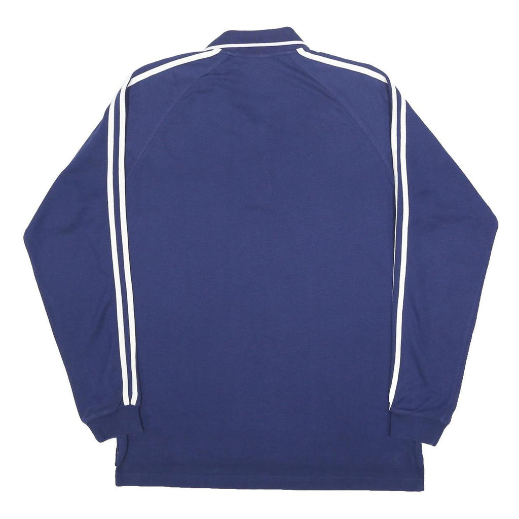 ADIDAS Mens Blue Long Sleeve Plain Polo Shirt L Cotton Blend Casual Sportswear