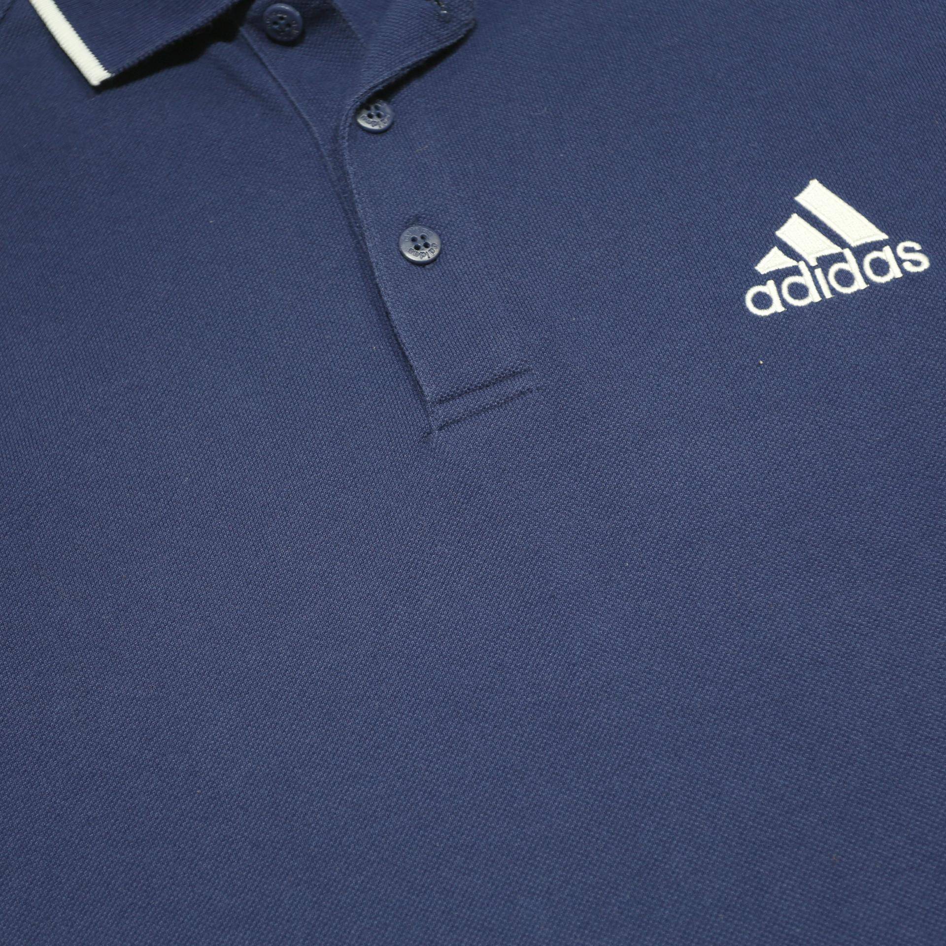 ADIDAS Mens Blue Long Sleeve Plain Polo Shirt L Cotton Blend Casual Sportswear